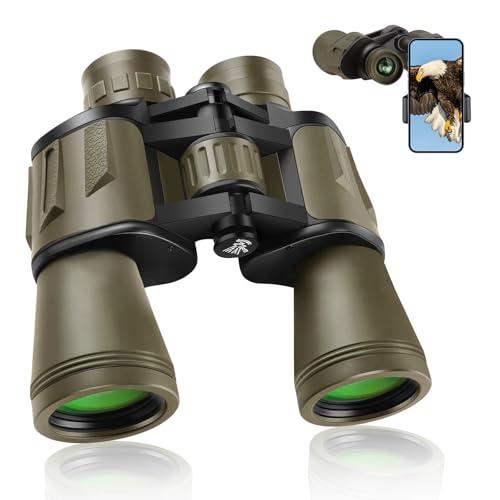 20x50 Binoculars for Adults High Powered, Military Compact HD Waterproof Binoculars with Low Light Vision for Bird Watching Travel Hunting Football Games Stargazing with Carrying Case and Strap (MUD)