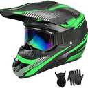 Motocross Helmet,Youth & Kids ATV Dirt Bike Motorcycle, BMX 4-Wheeler Off-Road Mountain Bike Helmet,DOT Certified,W/Gloves Goggles Mask 4-Piece Set (01 Green, Large)