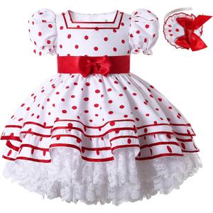 Pettigirl Toddler Girls Elegant Red Polka Dot Lace Ruffle Clothes Kids Lovely Casual Boutique Princess Pretty Dress (3T, White)