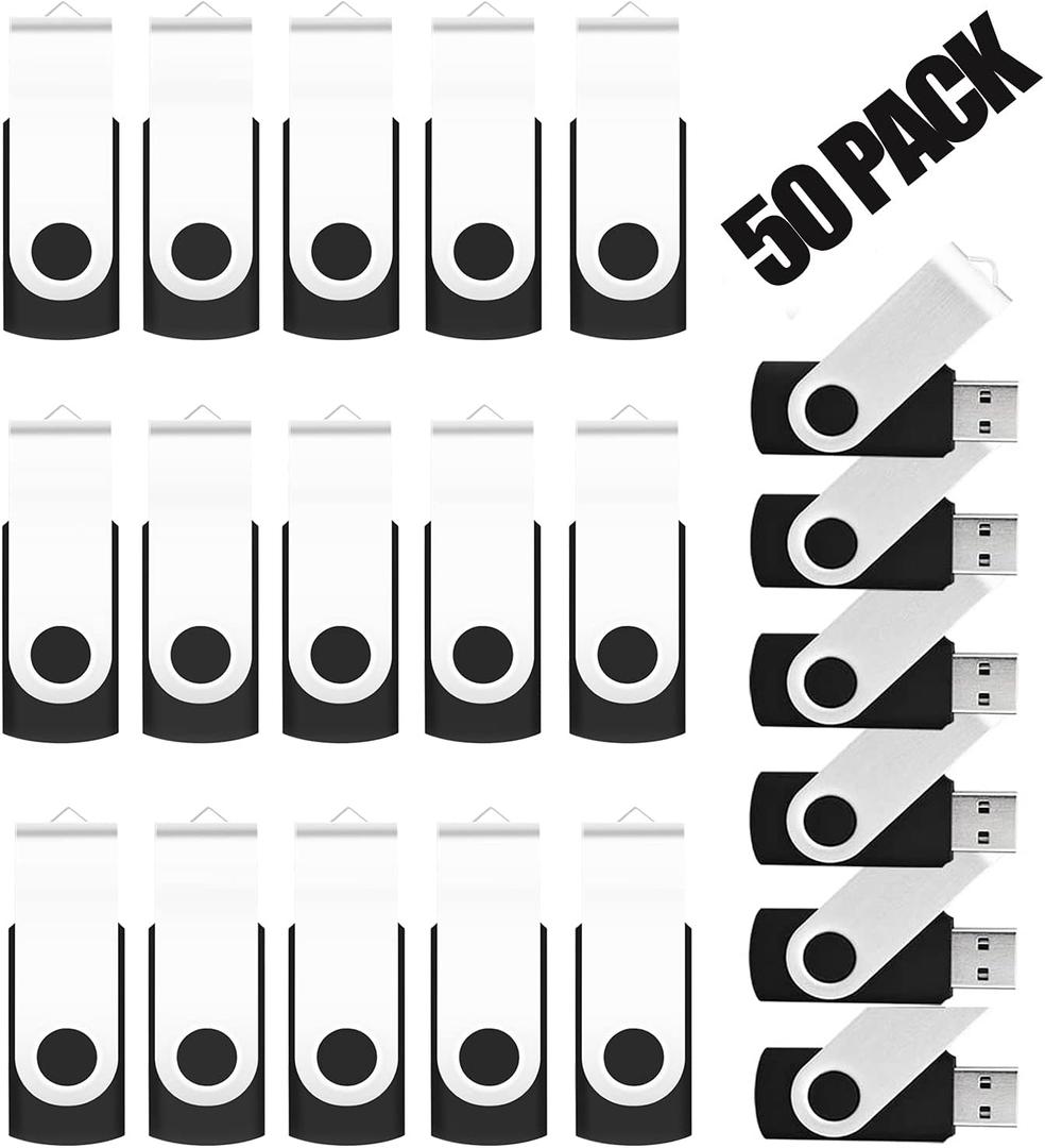EASTBULL 50 Pack 4GB Bulk Flash Drives USB 2.0 4GB Flash Drives Pack Thumb Drives Bulk Swivel Bulk USB Drives, Black