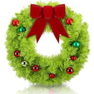 17.72 Inch Lime Green Christmas Wreaths for Front Door Artificial Wreath with Christmas Ball Bow Green Xmas Decorations for Outdoor Indoor Party Wall Table Home Decor