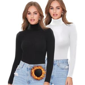 HOPLYNN 2/4 Pack Thermal Turtleneck Women Fleece Lined Turtle Neck Long Sleeve Shirts Mock Pullover Sweater Tops (Small, 1 Black 1 White)