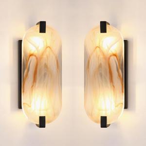 2 Pack 2 Light Oval Red Frosted Glass Bathroom Wall Sconce Modern Concise Style Wall Light Fixture,Black Finish for Bedroom Hallway Bedside