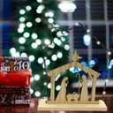 Wooden Nativity Scene Sets with LED Lights - Stable Nativity Set of Figurines Christmas Indoor Holy Family Figurines Table Sign Religious Party Mantle Fireplace Home Jesus Office Desk Decor