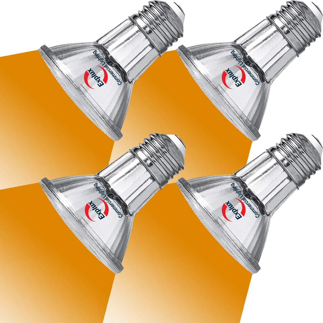 Explux PAR20 LED Flood Amber Light Bulbs, 60W Equivalent, Full-Glass Waterproof & Anti-Ageing, Dimmable, 4-Pack