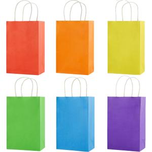 SUNCOLOR 24-Pack Rainbow Gift Bags with Handles, 8" Multi-Color Paper Party Favor Bags for Goodies. Birthdays, Events, Classrooms & Celebrations