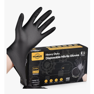 TitanFlex Heavy-Duty Black Disposable Nitrile Gloves, Box of 100, 6-mil, Fully Textured, Powder-Free, Latex-Free, Non-Sterile