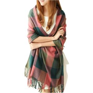Wander Agio Women's Fashion Long Shawl Big Grid Winter Warm Lattice Large Scarf (Red Green)