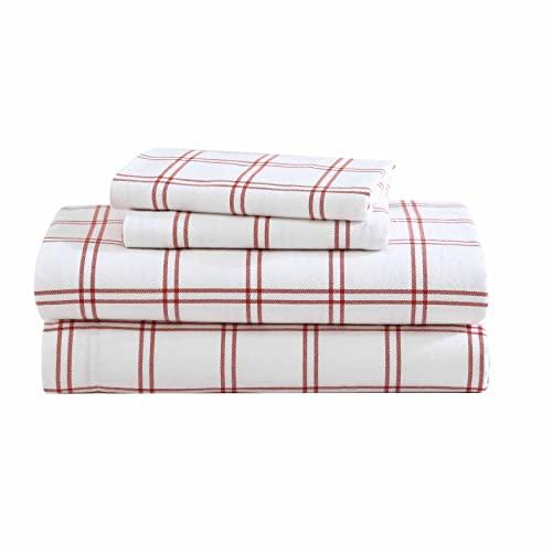 Eddie Bauer - Flannel Sheets Twin Size, Anti-Pilling & Wrinkle Resistant Cotton, Touchably Soft for All-Season Comfort - Bed Sheets with Matching Pillowcase & Fitted Sheet (Westridge Plaid Orange)
