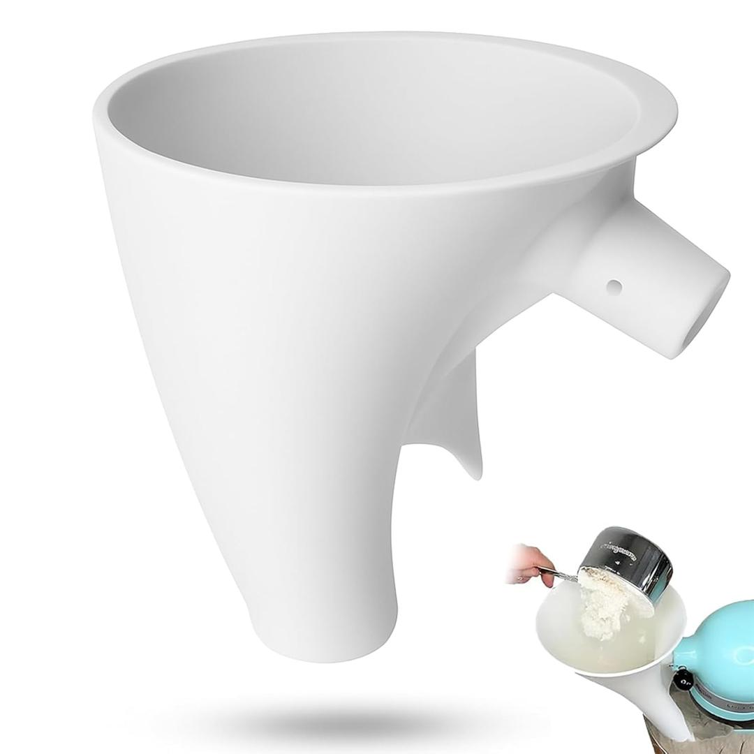 2 x Flour Funnel for Kitchen Aid Mixer Attachment, No Spill Kitchen Aid Stand Mixer Funnel Pouring Chute, Fits Tilt-Head 4.55 Qt (KSM150),Ingredient Pour Spout for Bowl Lift and Tilt