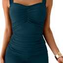 B2prity Women's Tankini Swimsuit Tummy Control Ruched Two Piece Bathing Suit Push Up Modest Swim Suits with Shorts (Large, Peacock Green)