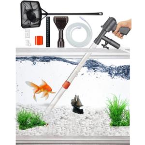QZQ Aquarium Gravel Cleaner [2026 Edition] Vacuum Fish Tank Vacuum Cleaner Tools for Aquarium Water Changer with Aquarium Thermometers Fish Net kit Use for Fish Tank Cleaning Gravel and Sand