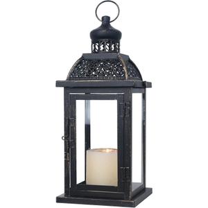 NEEDOMO Large Candle Lanterns Decorative Indoor, 14.4" Outdoor Lantern with Clear Glass, Vintage Metal Candle Holders in Black, Patio Wedding Home Kitchen Coffee Table Livinig Room Decor