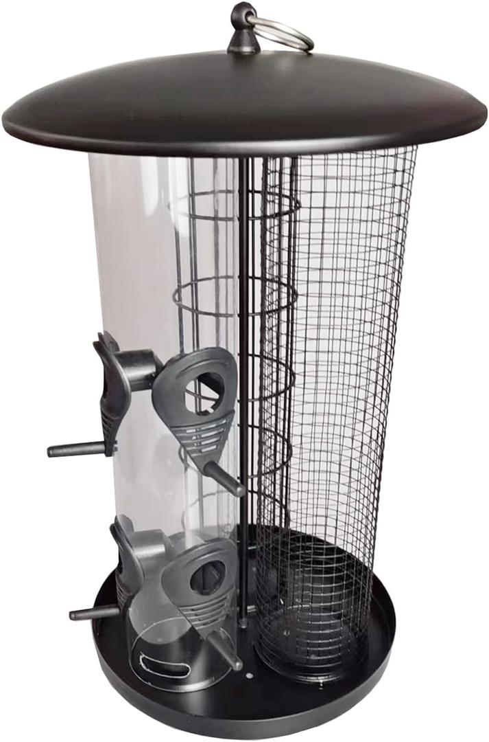 3 in 1 Bird Feeder – Seed, Suet & Nut Hanging Garden Feeder with Easy Fill Top, 3 Section Large Capacity Wildlife Feeder, Durable Outdoor Black