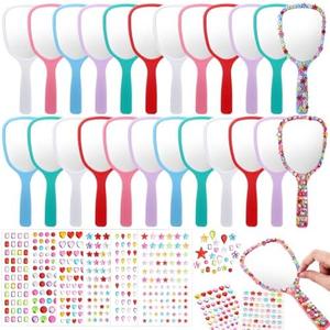 Wonderjune 24 Pcs Handheld Mirror DIY Decorate Your Own Mermaid Princess Mirror for Classroom Princess Birthday Party Favors Crafts Mermaid Game Decorations Supplies