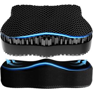 Enlarged Gel Seat Cushion 19in Super Large Thick, Gel Cushion Seat for Pressure Relief for Long Siiting, Coccyx Sciatica Pain Relief, Egg Cushion Chair Pads for Wheelchair Car Office Chair (Black)