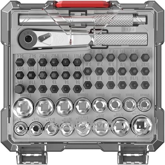 Real Avid X3 52-Piece Socket & Bit Set - 3-in-1 Screwdriver Ratchet T-Handle, Tool Set Includes 16 Socket Wrench Set, 36 Bits with 1/4" Socket Adapter