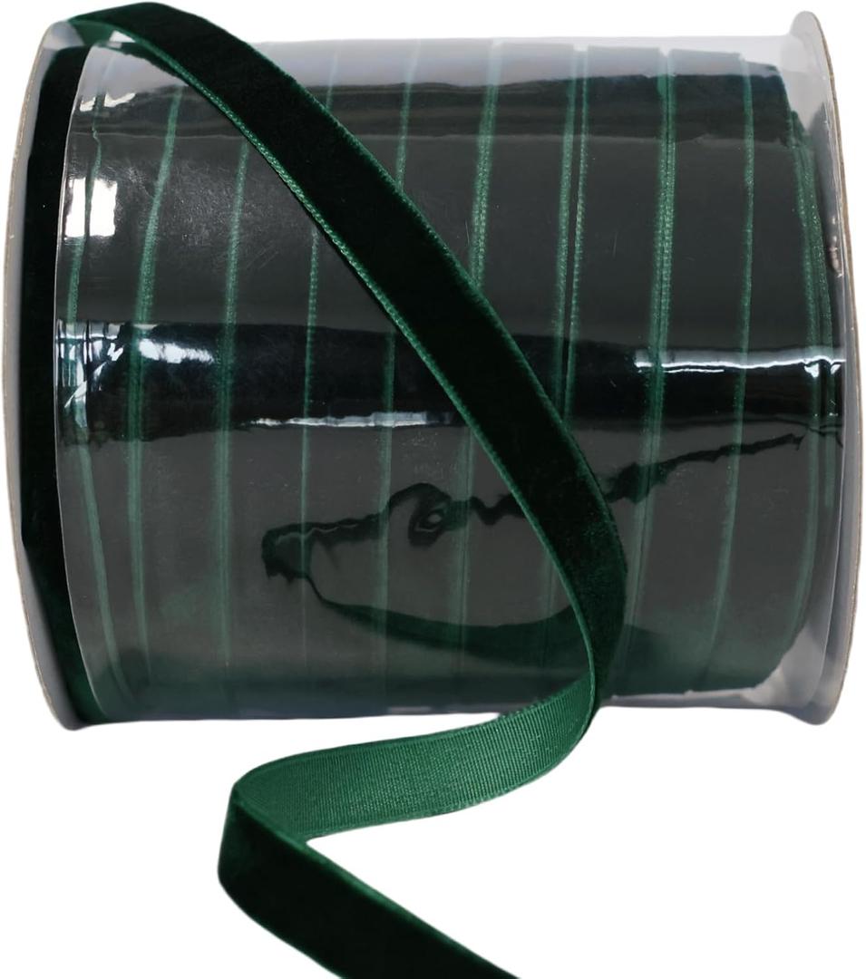 Abbaoww Forest Green Velvet Ribbon 3/8 Inch Wide 50 Yards Christmas Ribbon for Gift Wrapping Flower Bouquet Bow Making Crafts Home Decor