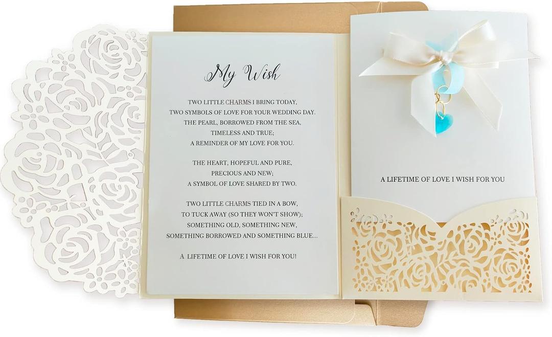 Wedding Day Card for Daughter, Gift Card for Daughter on Wedding Day, Bridal Shower Mother to Bride Gift Card, Wedding Gown Charm, Bridal Bouquet Charm, Something Blue