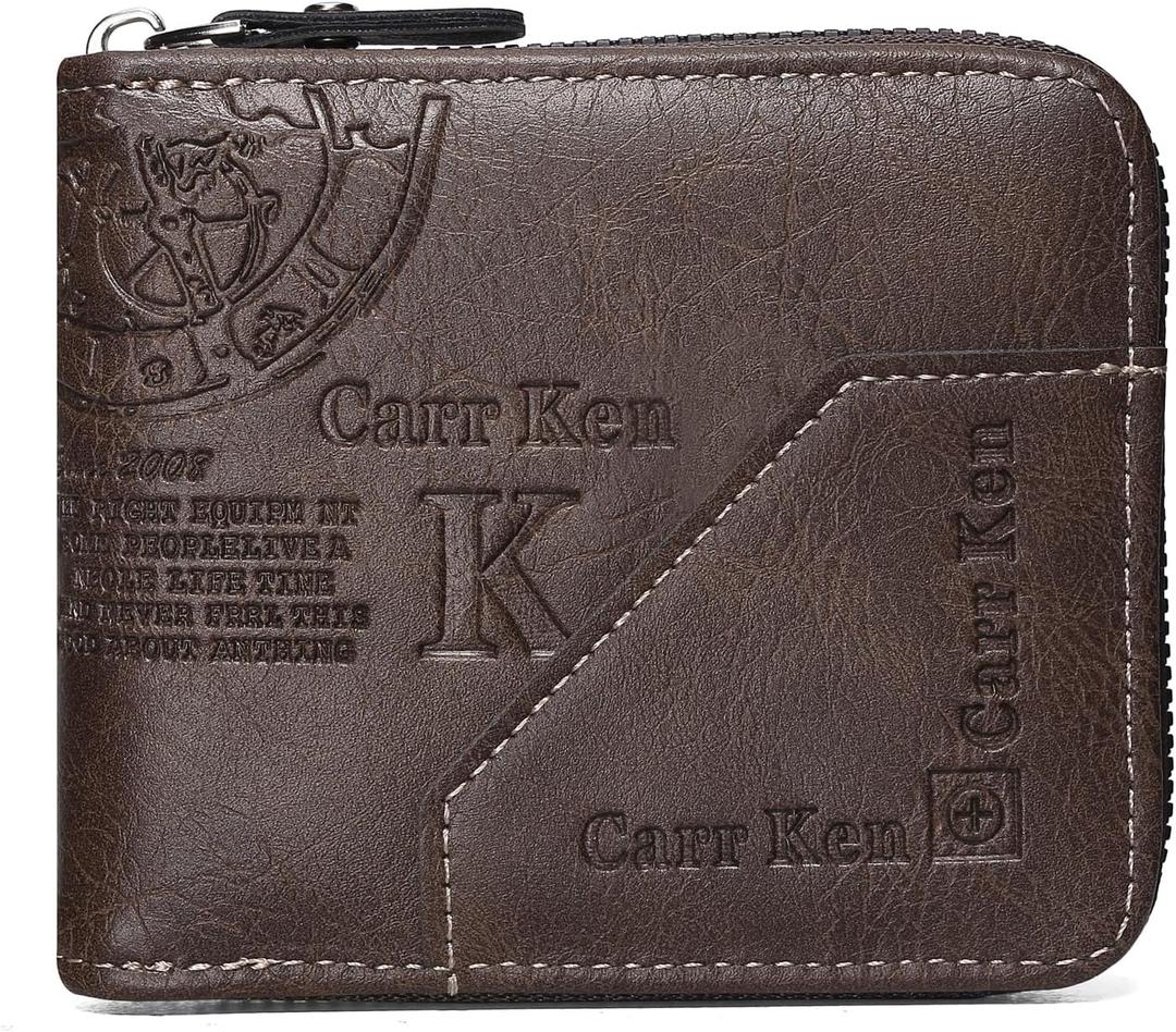 Mens wallet Leather wallet men Wallet Zipper RFID Bifold Wallet for Men ID card Window Credit Card Coin Photo Multifunction Card Slots Gift for Him,Light Brown