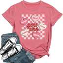 Women's Valentine Shirts Retro Candy Couple Love Heart Teacher You are Enough T-Shirt Casual Lover Gift Blouse Tops (Pink, XL)