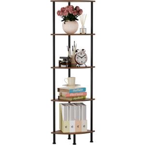 PhoFlame 5Tier Corner Shelf Stand, 52" Industrial Corner Display Rack for Living Room, Bookshelf, Tall Display Shelf, Plant Stand, Storage Standing Shelf for Bedroom, Bathroom, Kitchen, Brown