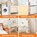 4-Tier Slim Bathroom Storage Cabinet, Tall Narrow Storage Cabinet with Movable Wheels, Adjustable Shelves, Skinny Bathroom Storage Organizer for Small Space, Bathroom, Kitchen, Laundry, Cream White