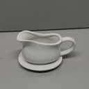 17oz Gravy Boat with Saucer Stand, Set of 1, Ceramic Sauce Boat with Tray for Salad Dressings,ketchup Creamer, Broth, Black Pepper, White