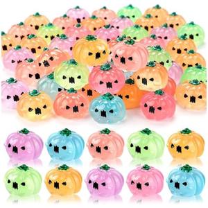 SYWHXY 15PCS Luminous Mini Resin Pumpkins Halloween Miniature Pumpkins Glow in The Dark, Fake Tiny Pumpkins Vegetables Figures Decor for Halloween Dollhouse DIY Craft Table Home Decor (Color Random)