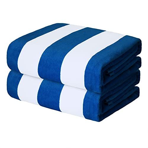 Exclusivo Mezcla 4 Pack Cotton Oversized 35x70 Inches Cabana Stripe Beach Towels, Super Absorbent Soft Plush Pool Bath Towel (Ocean Blue)