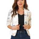 Allegra K Women's Open Front Office Work Business Casual Lightweight Summer Crop Suit Blazer Small White-Floral S