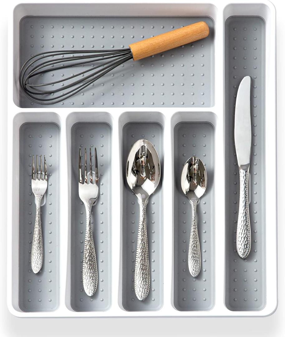 Bellsal Silverware Organizer 6 Slots Silverware Tray for Drawer Utensil Organizer Cutlery Flatware Organizer for Kitchen Plastic