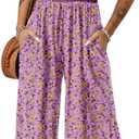 Happy Sailed Jumpsuits for Women Summer Casual Floral Print Sleeveless Jumpsuit High Waist Wide Leg Pant Rompers with Pockets (Pink)