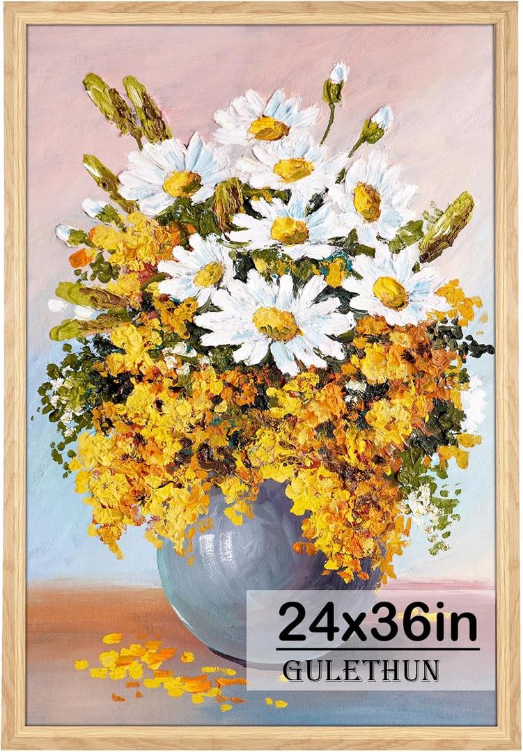 GULETHUN 24x36 Picture Frame, Natural Wood Poster Frame, Home Decor Natural Gallery Frames, Horizontal or Vertical Format, Sturdy, Plexiglass, Large Wall Decor, for Photos, Artworks, Posters