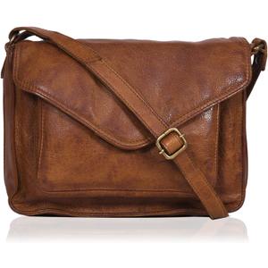 Leather Flapover Crossbody Handbag Purse for Women with Adjustable Strap & Overflap Snap Closure Tote/Bag (Tan Wash)