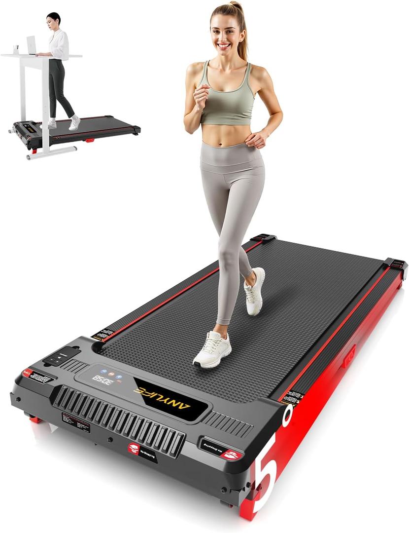 Walking Pad Treadmill, Anylife Incline Walking Pads Under Desk 330lb Capacity, 2.5HP Portable Treadmills for Home, Compact Treadmill Small Running Pad with LED Display, Remote Control (Black Orange)