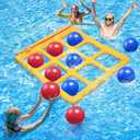 Pool Toys Games Set- Tic-Tac-Toe Inflatable Pool Toy with 10 Balls - for Adults Teens Kids 2-10 Players (Yellow)