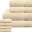 BolBom*S 8 Piece Towel Set- Ultra Soft 100% Pure Cotton 2 Large Bath Towels 28x56, 2 Hand Towels for Bathroom 16x26, 4 Wash Cloths 12x12, Bath Towels Ideal for Everyday Use, Hotel & Spa-Beige