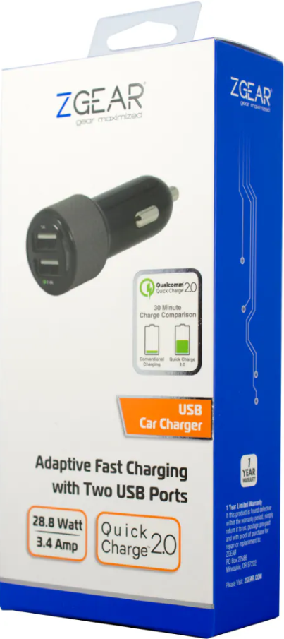 ZGear Fast-Charging Car Charger with 2 USB Ports, 1 ct + ZGear FM Transmitter - Black/Green