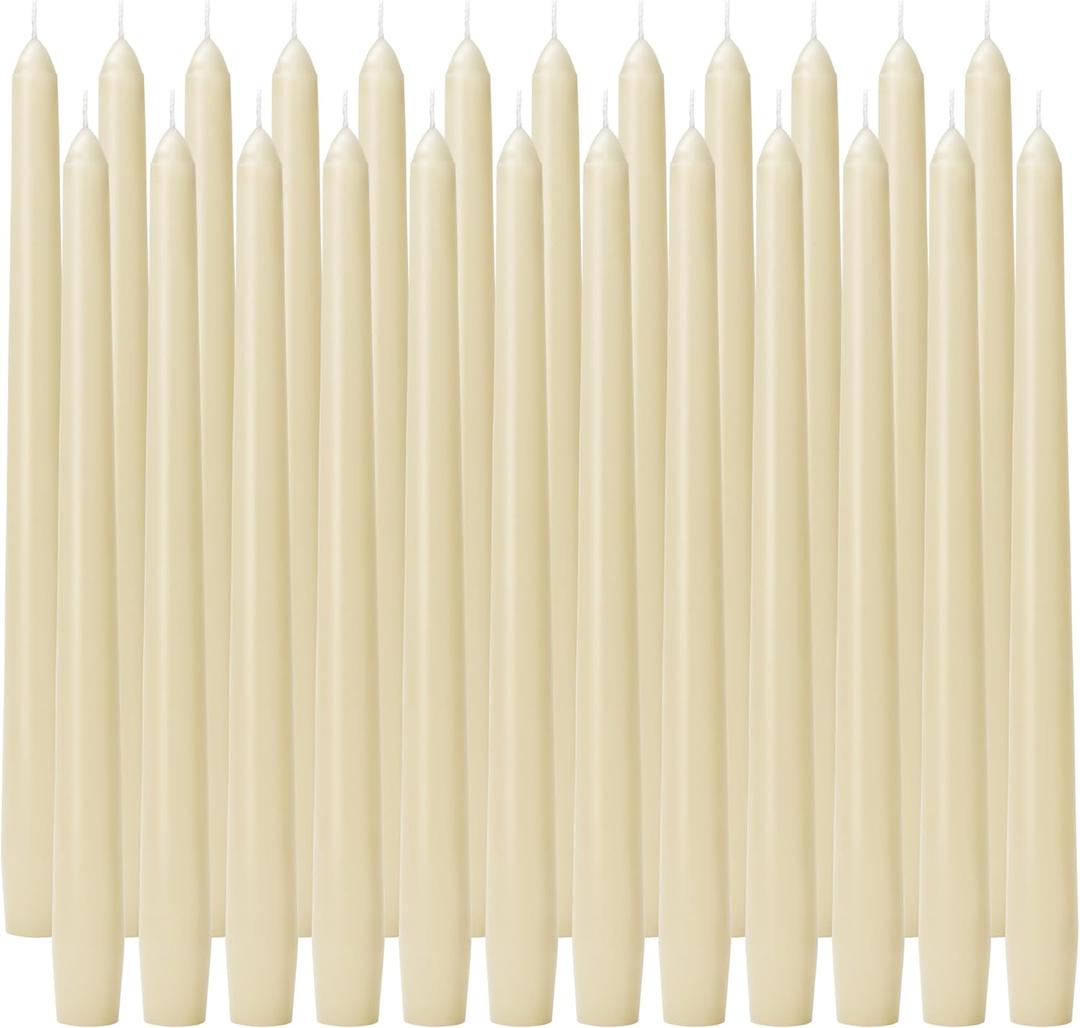 Taper Candles 10-Inch - Ivory Dripless Candlesticks Unscented Tall Cream Tapered Candles Smokeless Slow Burn 8 Hours Candle Sticks Paraffin Wax with Cotton Wicks for Wedding Dinner 24 Pack