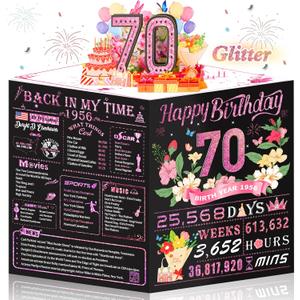 70th Birthday Card for Women,Jumbo Pop Up 70th Birthday Cards for Her Friend,Back In 1956 Happy 70 Year Old Birthday Decorations for Wife Daughter Mom Funny Birthday Gifts,Rose Gold