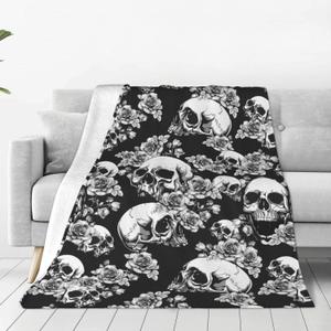Ultra-Soft Microfiber Throw Blanket 330 GSM Fuzzy Fleece Blanket for Adults Kids Gift Couch, Sofa, Bed Skull Floral 50"X40"
