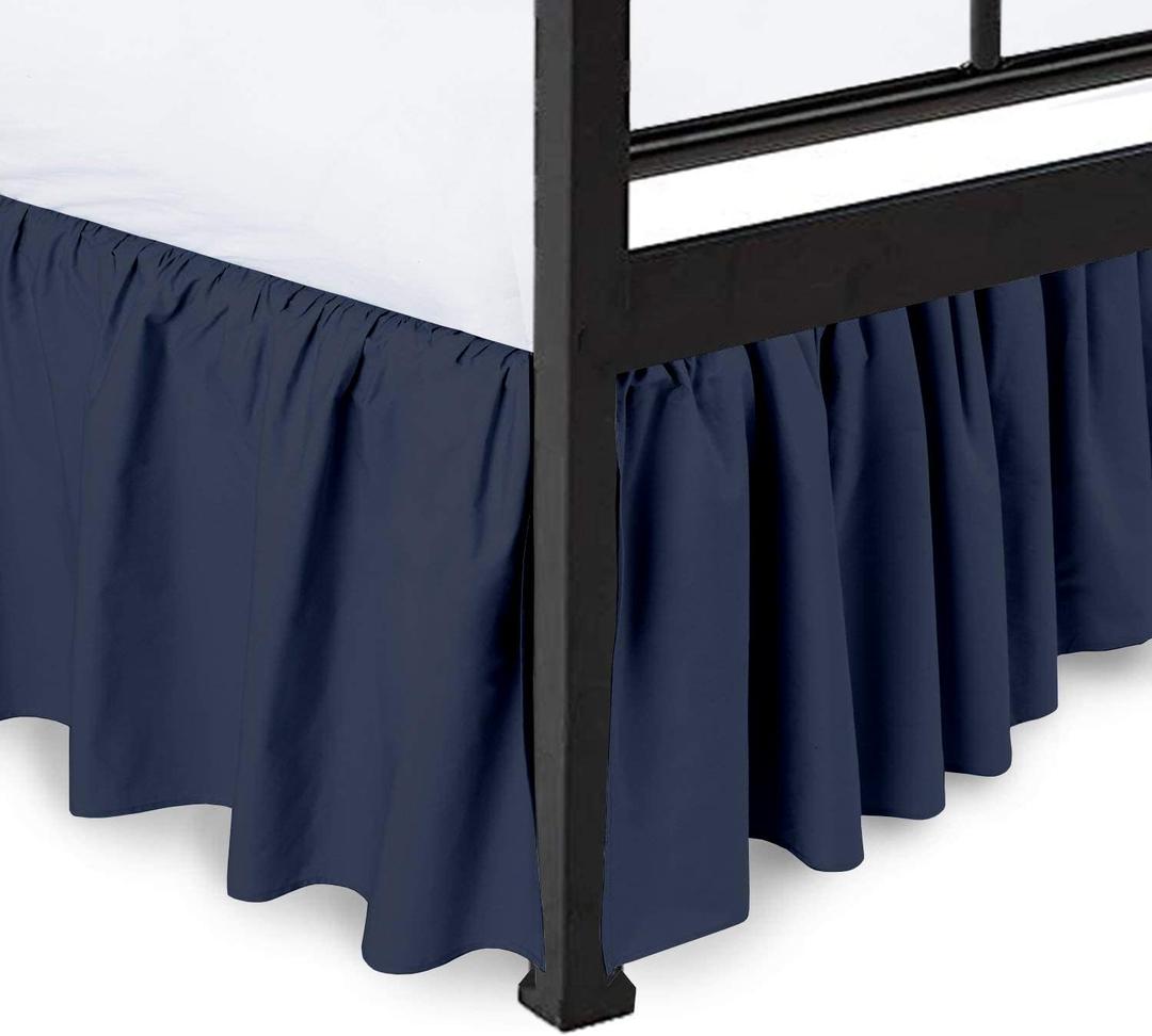 Ruffled Bed Skirt, Navy Blue, King 14 Inch Drop | Made from 100% brushed microfiber with split corners, wrinkle-resistant, machine washable, and dust ruffle bed skirt
