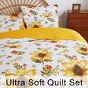 Cmfshape Floral Quilt Sets Bedspread Set,100% Cotton Yellow Sunflower Bedding Set,Reversible Lightweight Soft Bedspread Coverlet for All Season with 2 Pillow Shams(King 106"x96")