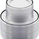 BESTSTAR 200PCS Black and Clear Plastic Plate, Black Disposable Plate Set with 100 Dinner Halloween Plates and 100 Dessert Plates for Party