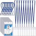 Marspark 200 Pcs Name Tag Lanyards with ID Holder Lanyards for ID Badges Resealable Flat Neck Name Tag with Clip Waterproof Plastic Clear Badges Bulk for School Office Supplies (Blue)