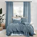 XTMYI Dusty Blue Curtains 96 Inches Long for Living Room,Light Filtering Country Vintage Hooks Pleated Back Tab Semi Sheer Linen Curtains for Bedroom 2 Panels Set, Stone Blue