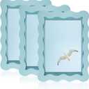 3 Pack 4 x 6inch Blue Picture Frame with Mat for 3.5 x 5inch Wavy Edge Wooden Real Glass Photo Frame Decorative Fun Cute Picture Frames for Tabletop and Wall Hanging Home Decor Gift