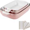 Ceramic Casserole Dishes Set of 3, Stoneware Baking Pans for Oven, Rectangular Lasagna Dish & Bakeware Set, Pink (14.7/12.4/10.3)
