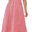 PRETTYGARDEN Women's 2026 Summer Spaghetti Strap Maxi Dresses Plaid Square Neck A Line Casual Beach Vacation Long Sundress (Red, Size Small)
